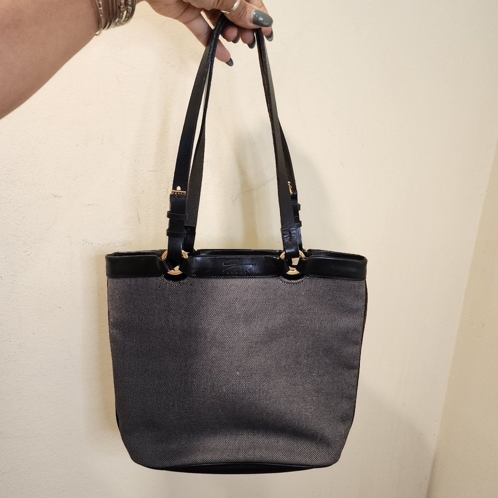GENNY Black and Gray Vintage Leather and Canvas Tote Bag
